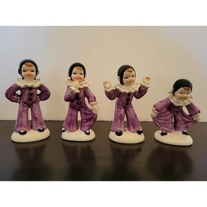 Vintage 1970's French Mime Jester Figurine Set of 4 Hand Painted Porcelain